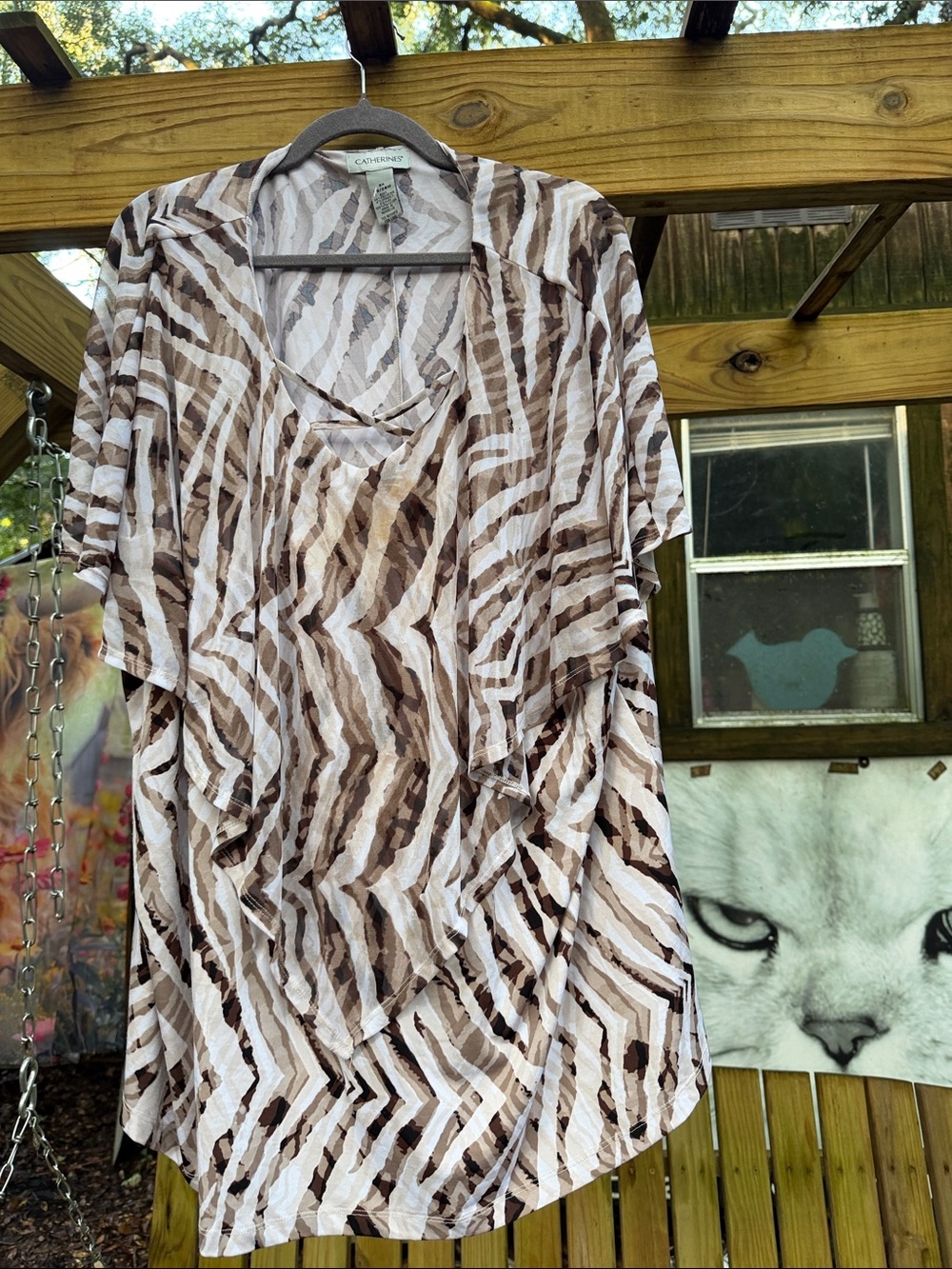 Catherines Brown Zebra-Print Draped Women's Blouse